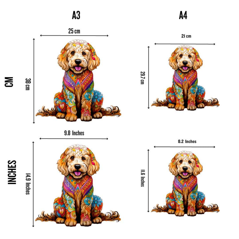 Quebra-Cabeça de Madeira Cachorro Doodle Dourado